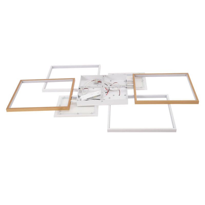 Plafonnier rectangulaire moderne à DEL avec télécommande, H 1,57 po x l 43,3 po x P 27,55 po, Doré / Blanc