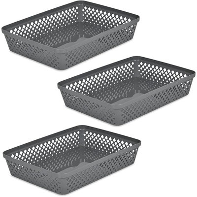 Glad Plastic Storage Basket Set - Multipurpose Drawer Trays, Kitchen Pantry Containers, And Bathroom Bins - 3 Pack Large Organizers, Grey