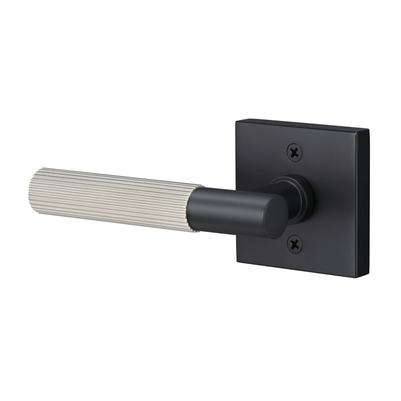 Fausse rosette carrée Aspra, poignée droite moletée, Noir mat / nickel satiné, Faux bouton simple