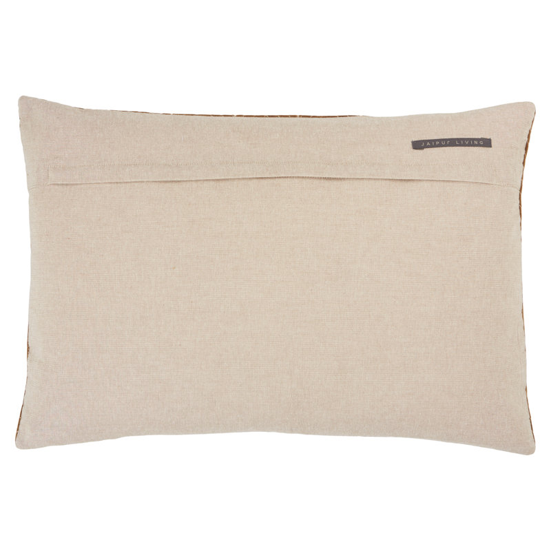 Brown Embroidered Cotton Lumbar Pillow with Chevron Design