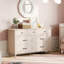 Commode 7 tiroirs Mid-Century - 54 pouces, bois vieilli, idéale pour la chambre à coucher, la chambre de bébé ou le salon-1249689529