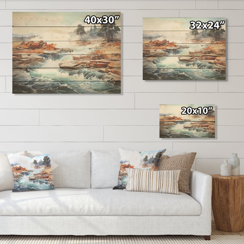 Minimal Geyser Horizon I - Art mural en bois de geyser sur bois de pin naturel, H 10 po x l 20 po