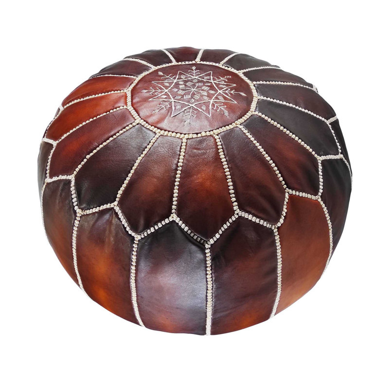 Leather Pouf, Tobacco Brown Genuine Leather