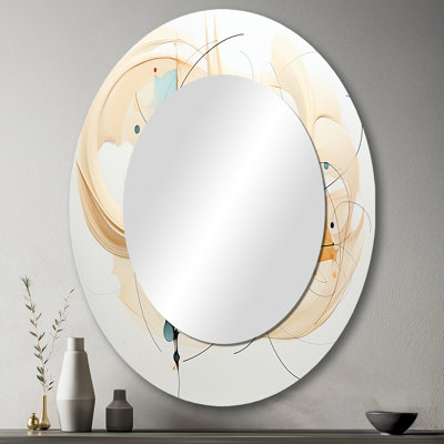 Teal Orange Line Art Conceptual Abstracts II - Miroir mural moderne ovale
