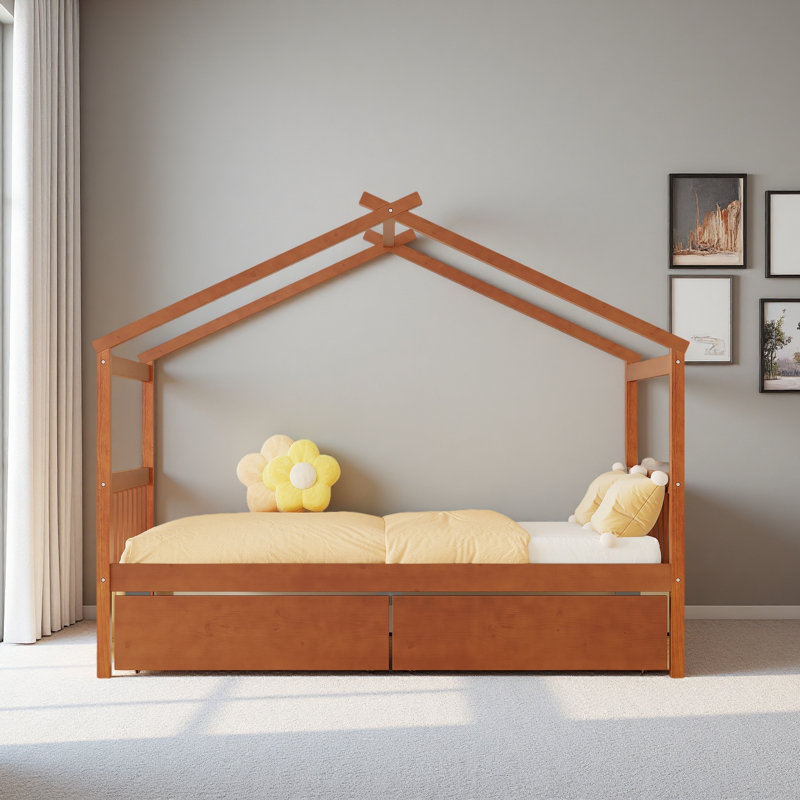 Lit simple en bois avec tiroirs, Lit simple, Noyer