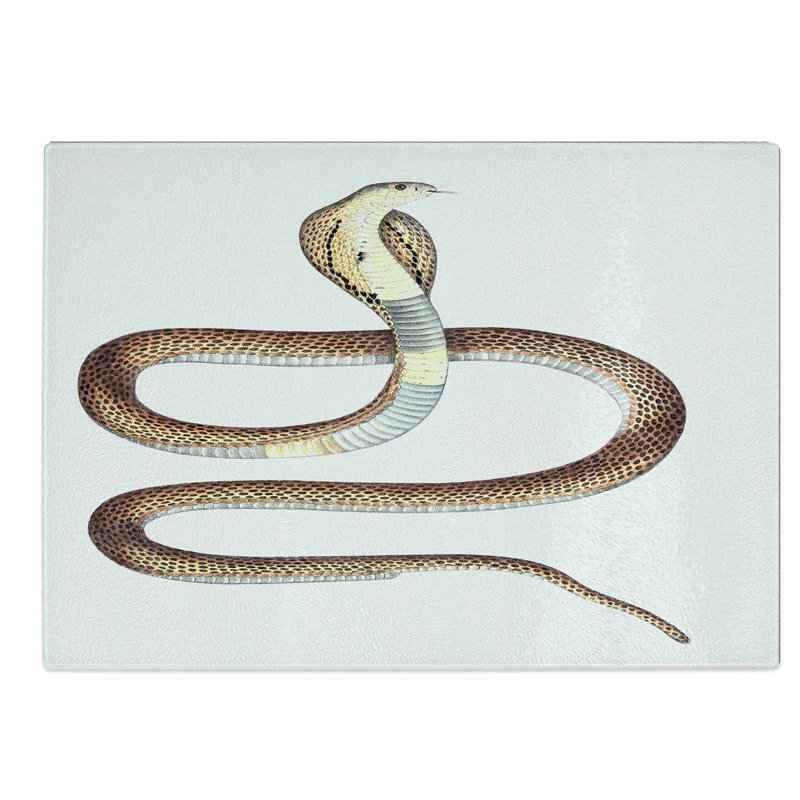 Tempered Glass Cobra Capella Snake Illustration Chopping Board, 39 cm W x 28.5 cm L