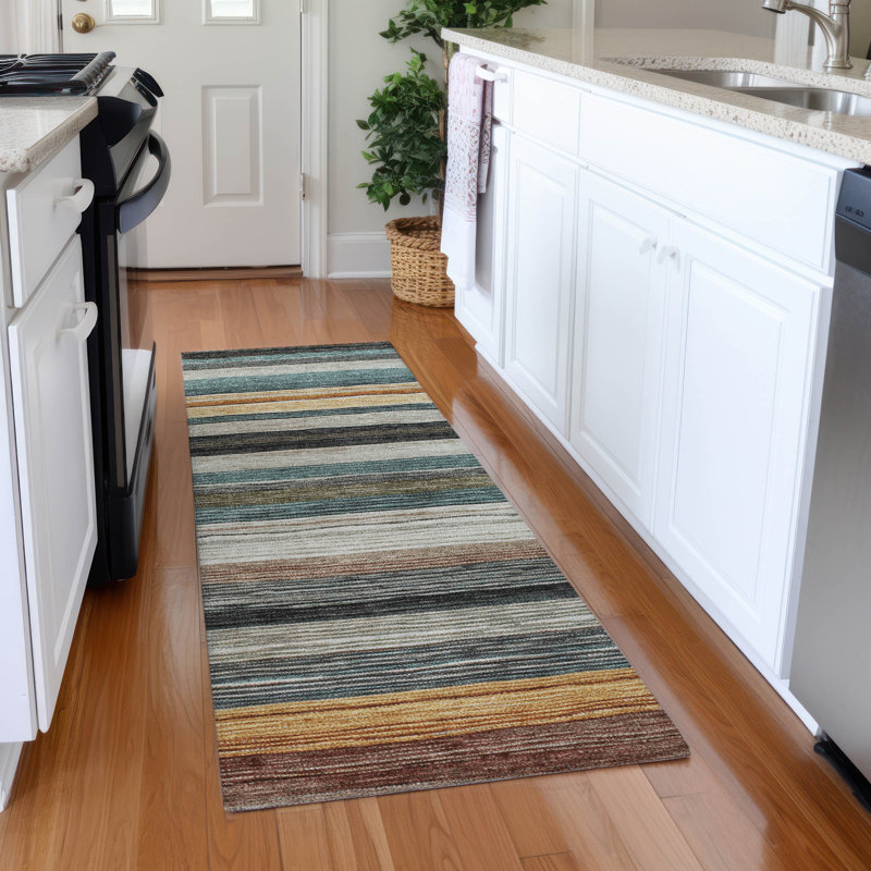 Premium Machine Washable Hedden AMF1703 Stripes Rug, Runner 2'3" x 7'6"