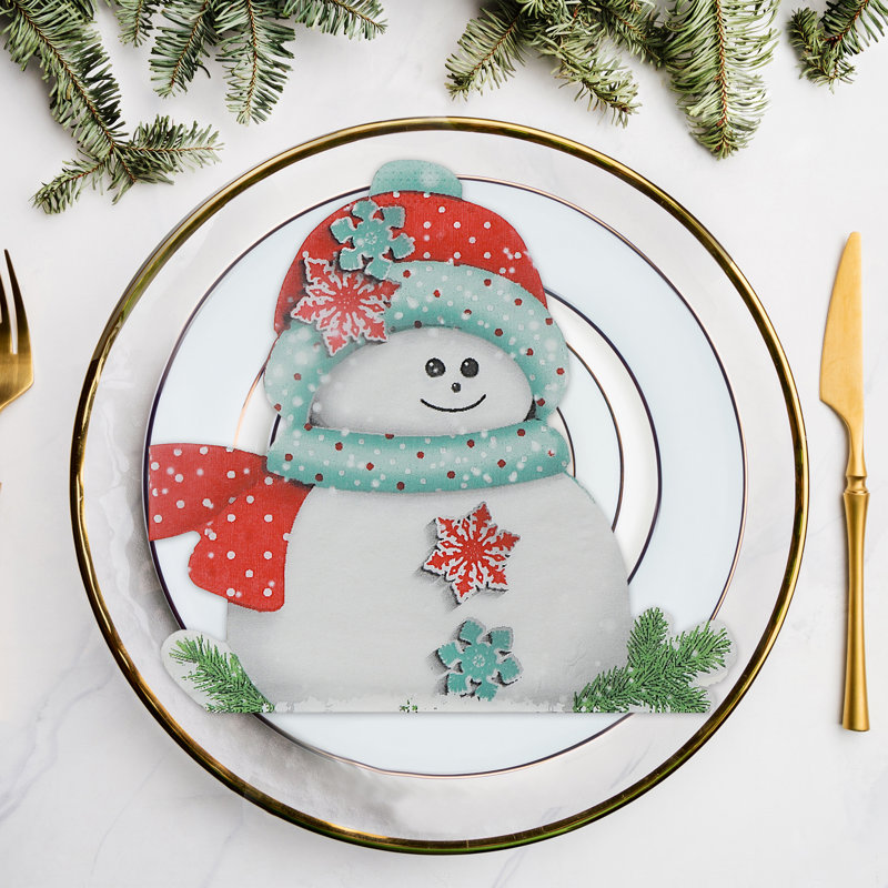 Ensemble de 12 serviettes de table 3 plis (bonhomme de neige) - ensemble de 6