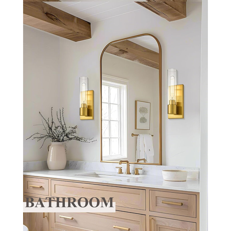 Modern 1-Light Bathroom Vanity Sconce With Clear Glass Shade, Brushed Gold Finish Wall Lighting For Bedroom, Kitchen, And Powder Room