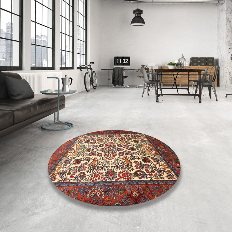 Tapis brun/noir/crème traditionnel, Rond 3 pi