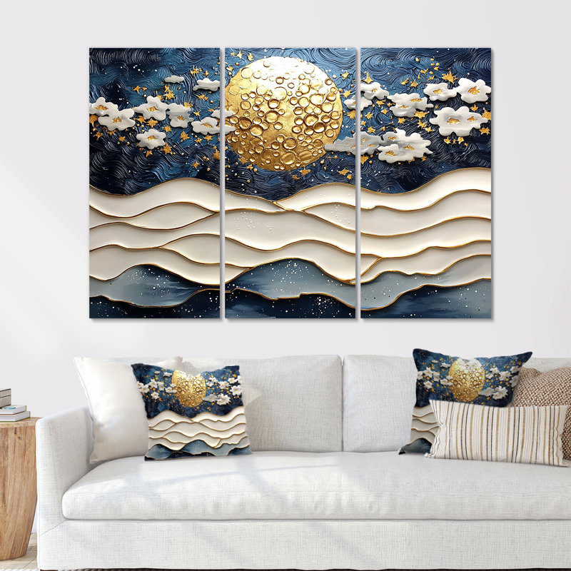 Ensemble de salon Blue Waves Heights Golden Coastal IV - Coastal Wall Art, Toile tendue, H 40 po x l 60 po x P 1 po