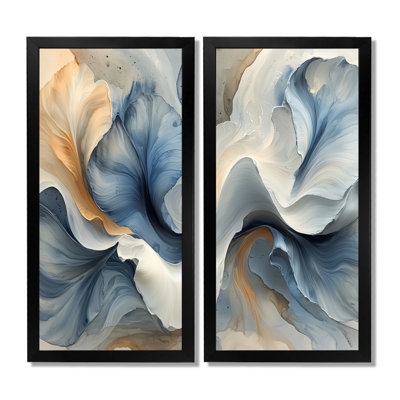 «Ocean Blue Delicate Floral Petals», reproduction d'art sur toile, ensemble de 2 reproductions d'art abstrait bleu
