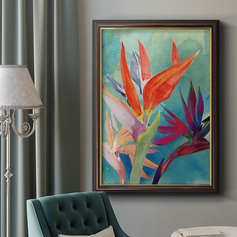 Vivid Birds Of Paradise I, toile encadrée de qualité supérieure - prête à être accrochée, H 20 po x l 16 po x P 1 po