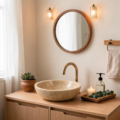 Vasque de salle de bain en marbre naturel beige doré de 40 cm (16 po) avec surface polie