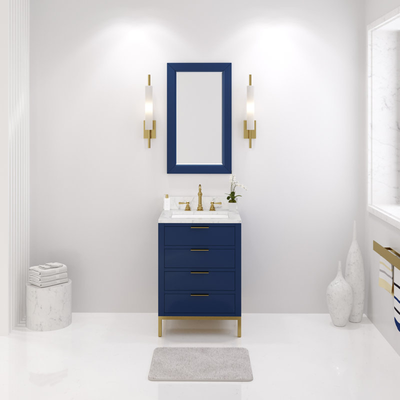 Gervais 24'' Single Bathroom Vanity with Marble Top, Monarch Blue