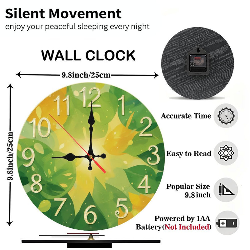 Horloge avec feuilles vertes et soleil
