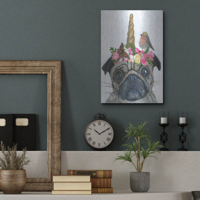 «Unicorn Pug» par Melissa Symons, art mural en métal