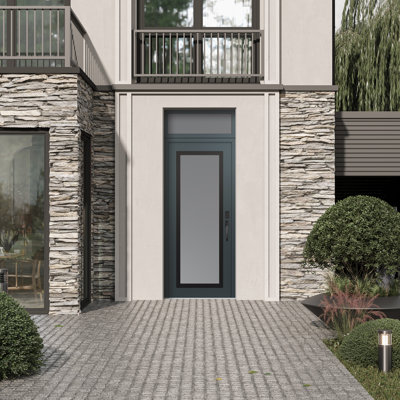 Porte d'entrée avant h1 panneau en acier noir anthracite / anthracite avec traverse