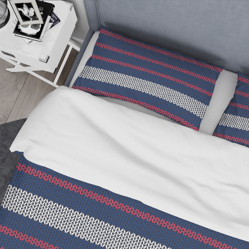 Blue and Red Striped Pattern - Abstract Duvet Cover Set - Microfiber Polyester, Queen Duvet Cover + 2 Standard Shams
