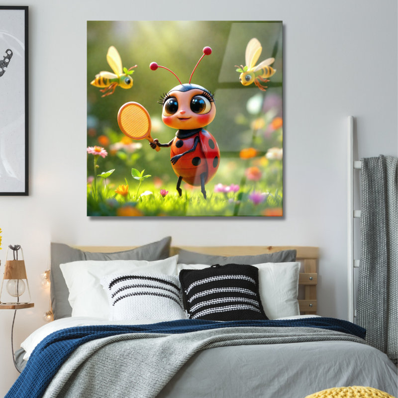 Art mural en verre trempé coccinelle, 14" H x 14" W