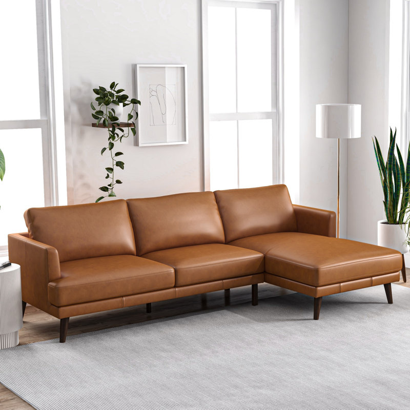 Elbur 105" Wide Genuine Leather Sofa & Chaise, Right Hand Facing