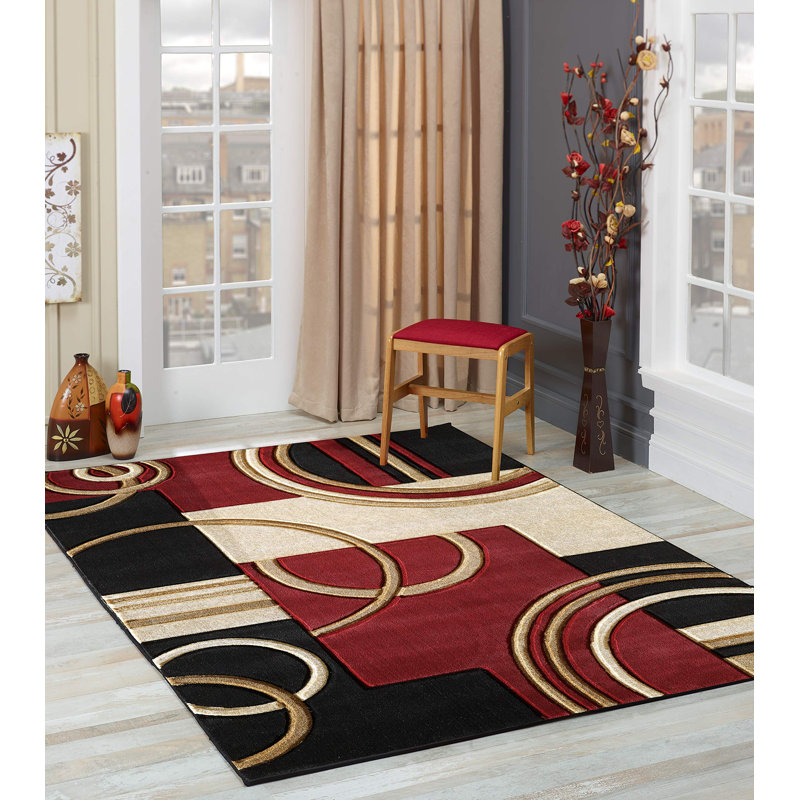 GLORYRUGS Modern Dark Red Hand-Carved Area Rug with Fluffy Texture for Indoor Living, Rectangle 4'11" x 7'
