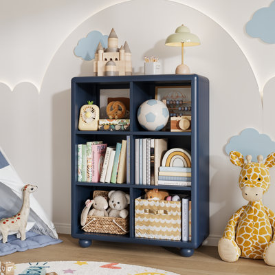 31.42 "W X 11.73" D X 41.34 "H Wooden Bookcase With 6 Cube Storage, Kids Bookshelf With Sphere Foot For Living Room, Playroom, Nursery
