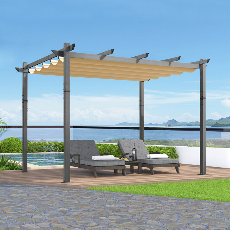 Pergola en aluminium mauve avec auvent, Kaki, H 96,5 po x l 158 po x P 118 po