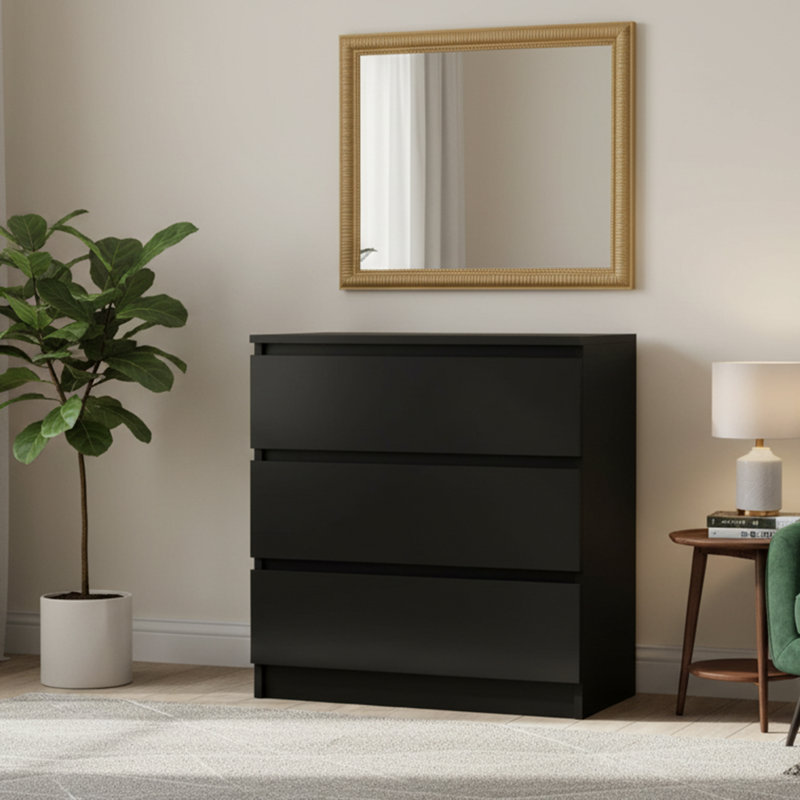 70 cm W Chest of 3 Drawers, Black
