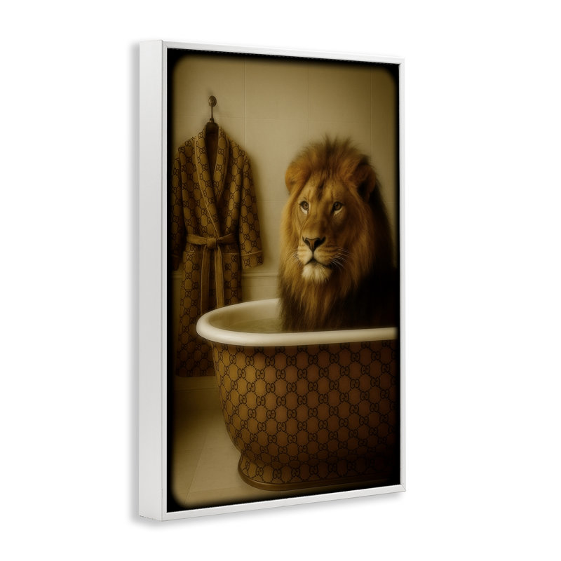 Lion Couture en giclée de baignoire de luxe, design par Grotto Studios, 24 x 16, Coastal White Giclee Framed