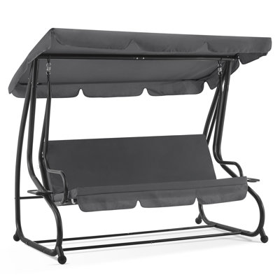 3 Seat Patio Swing Chair, Outdoor Swing with Adjustable Canopy, Porch Swing