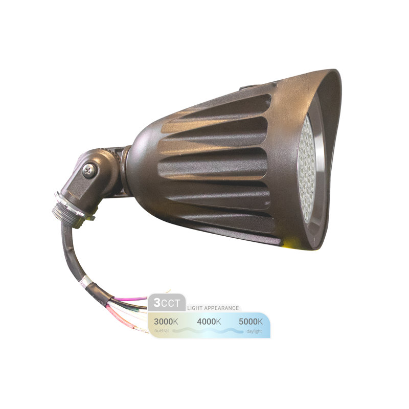 Luminaire de paysage d'extérieur à DEL 120-277 V, 25 W, 3CCT, 1/2 po, articulé IP65, Bronze huilé