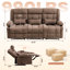 Canapé inclinable brun de 84 pouces à 3 places avec deux fauteuils inclinables manuels et porte-gobelets