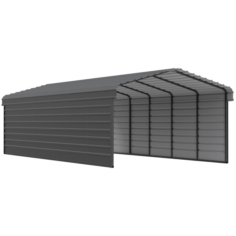 Charcoal Steel Carport Kit with 2-Sided Enclosure