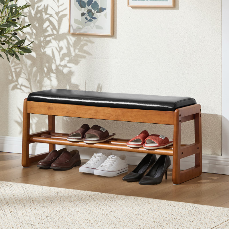 Élégant banc rembourré en similicuir pour chaussures avec rangement, H 15,7 po x l 39,3 po x P 13 po, Noir