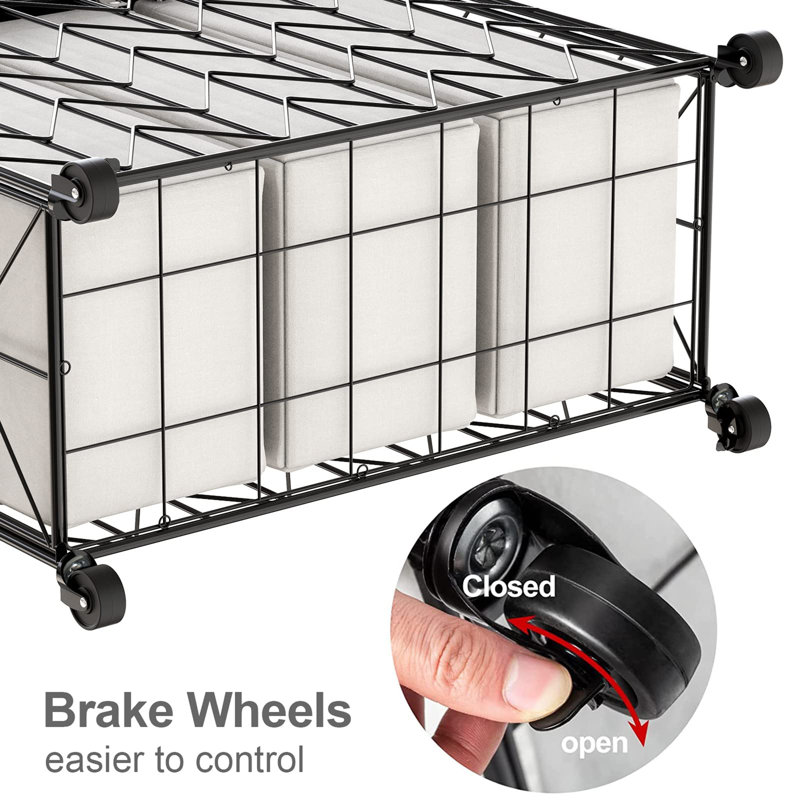 Beige Iron Frame Laundry Hamper with Wheels and Lid