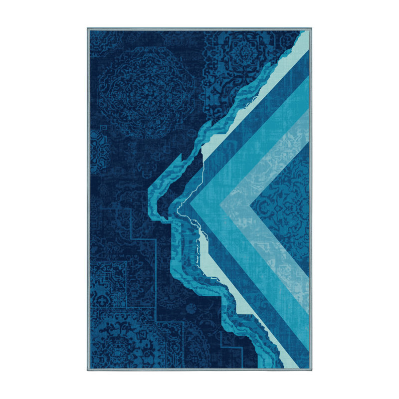 Tapis oriental bleu moelleux doux et moelleux Shaler, 8 x 12