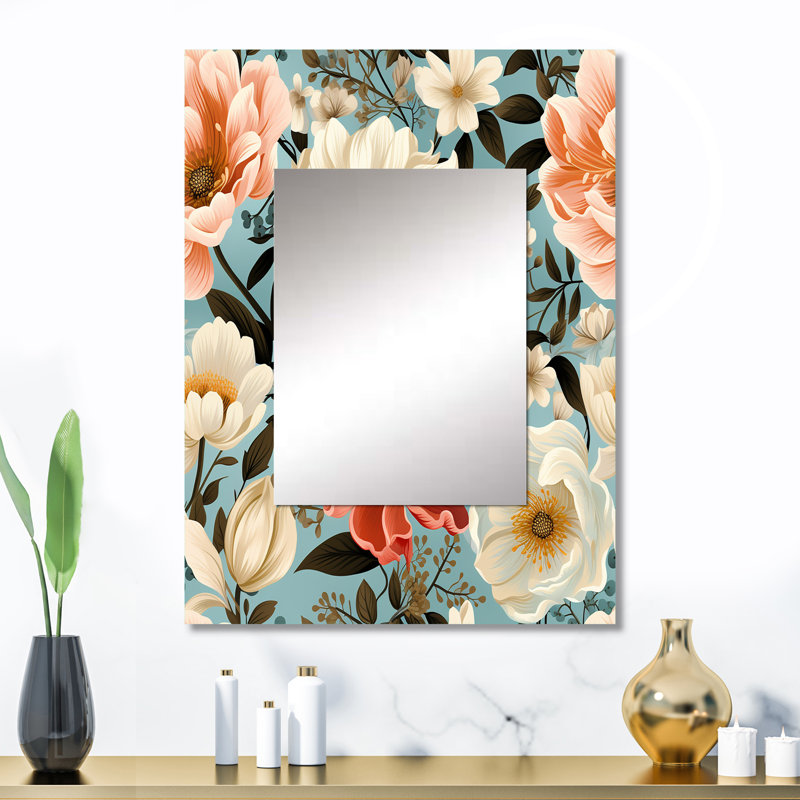 Motif champêtre Boho pastel Blooms - miroir décoratif floral, 32 po x 24 po