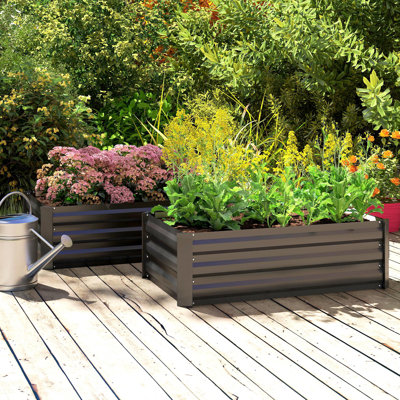 Ensemble de 2 lits de jardin surélevés, boîte à fleurs galvanisée, noir