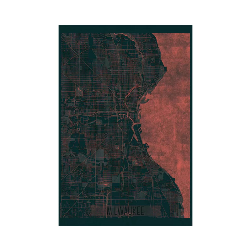 Milwaukee Infrared Urban Blueprint Map by Hubert Roguski - Wrapped Canvas Print, 20.32 cm H x 30.48 cm W