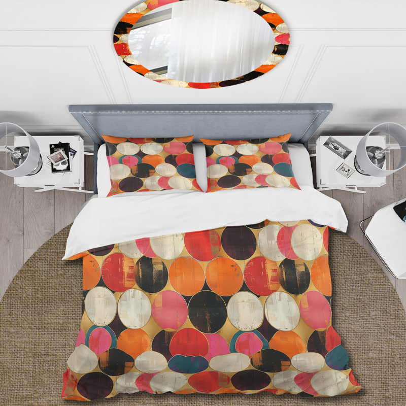 Ensemble de housse de couette rétro blanc rose Midcentury Circles - Midcentury