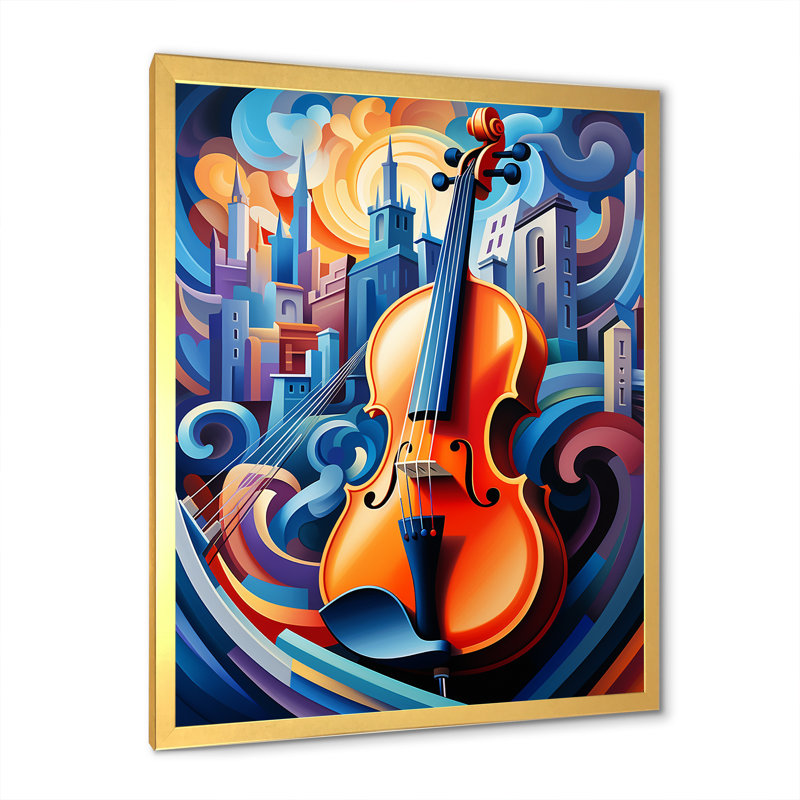 Elegant Violon Music Harmony II - musique, art mural, Encadrement doré, H 32 po x l 16 po x P 1 po
