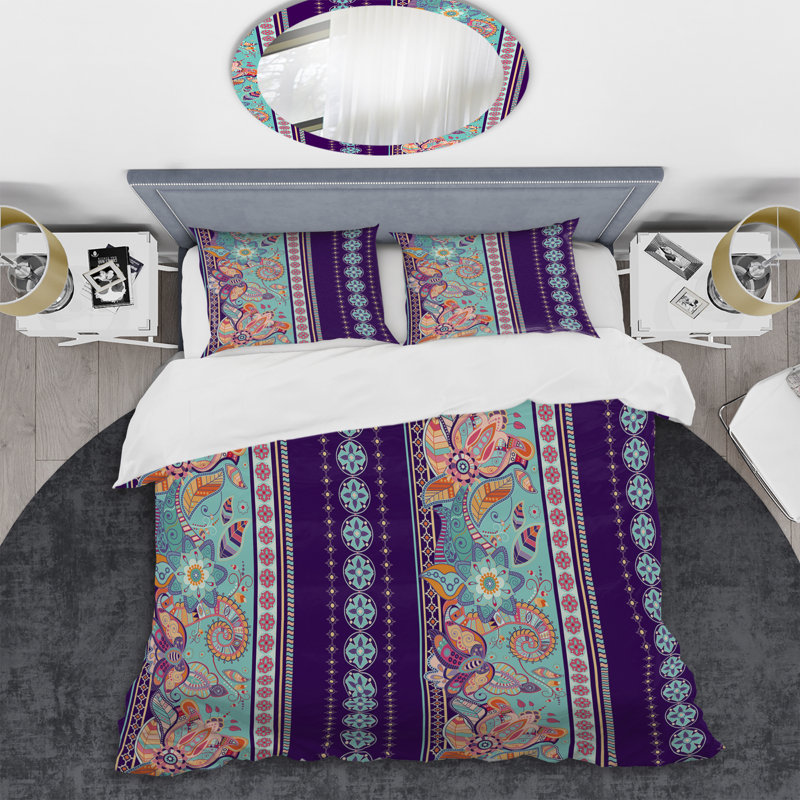 Ensemble de housse de couette en microfibre mauve / bleu 3 pièces, Housse de couette pour grand lit et 2 taies décor