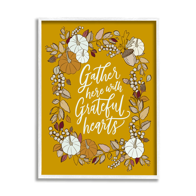 Grateful Hearts, bordure automnale de citrouilles - Art textuel, H 20 po x l 16 po x P 1,5 po