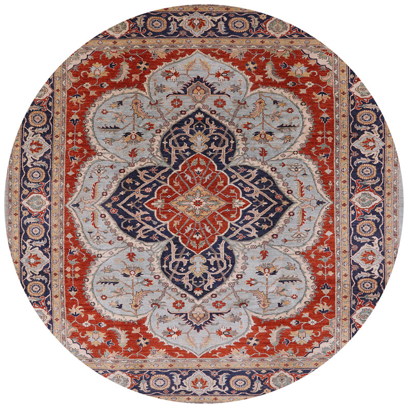 Tapis oriental rouge / bleu Lernig, Rond 8 pi