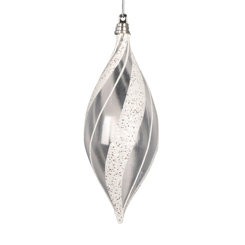 Navette transparente 7 po Vickerman blanc / paillettes argentées. 3 pièces par sac.