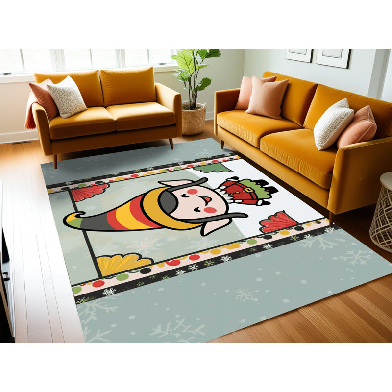 Tapis de vacances d'hiver de Noël lavable The Holiday Aisle®, Rectangulaire 2 pi x 3 pi