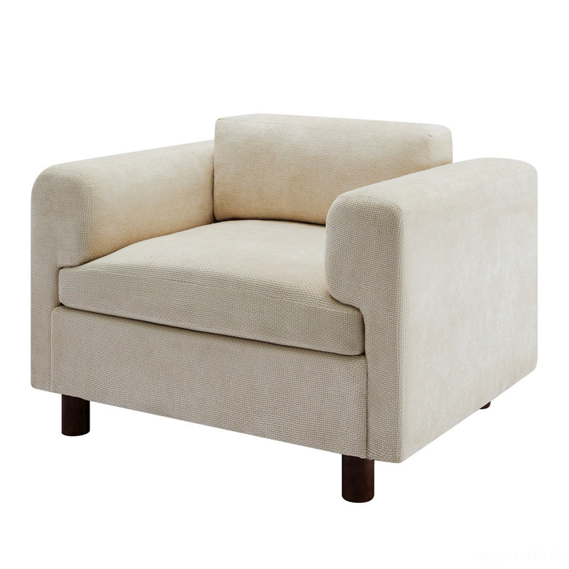 Oversized Armchair, Beige Woven Velvet