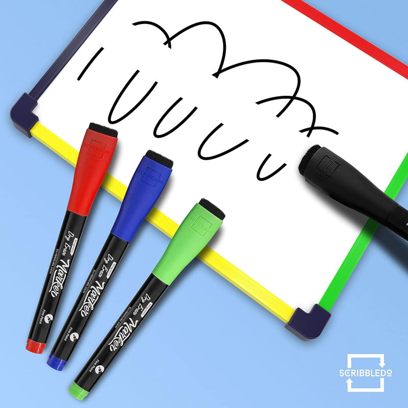 Scribbledo 4 marqueurs magnétiques effaçables à sec à bout fin assortis de couleurs classiques à faible odeur 