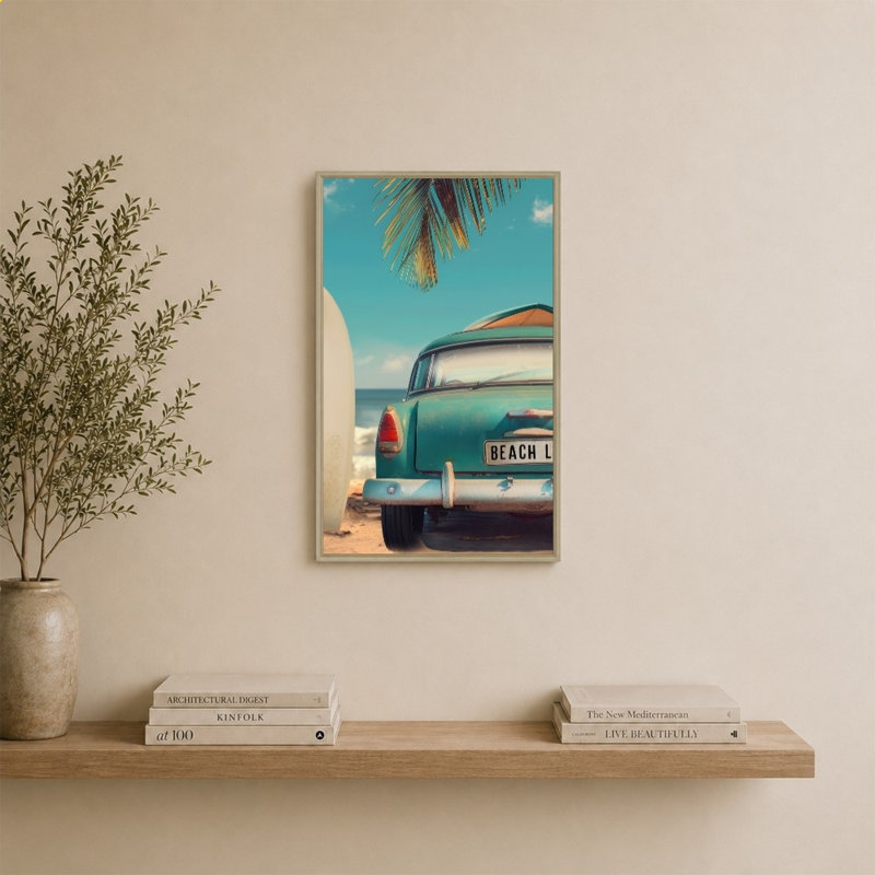 «Retro Beach» par CAD Designs - Impression sur toile, H 34 po x l 24 po, Champagne